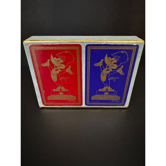 Vintage Congress Woody Woodpecker Playing Cards Cellu-Tone Finish Blue & Red Dec - Picture 1 of 13